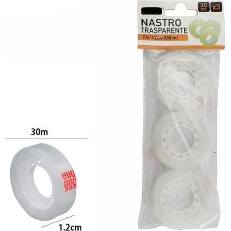TrAdE Shop Traesio - Set 3 Pezzi Rotolo Nastro Adesivo Trasparente Piccolo 1,2 Cm X 30 Metri 69808 -