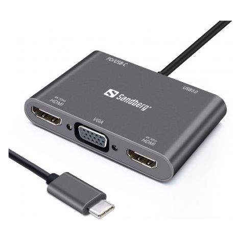 Docking station Sandberg USB-C con 2xHDMI+1xVGA+USB+PD