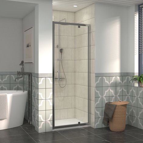 NRG 800mm Bathroom Shower Enclosures Pivot Door Chrome Framed with 900x800mm SMC Rectangle Shower Tray White (1/5)