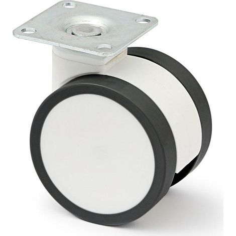 rueda giratoria duncan d65 h81 plástico bl/ng sin freno rueda blanca con aro poliuretano color negro. freno sin freno