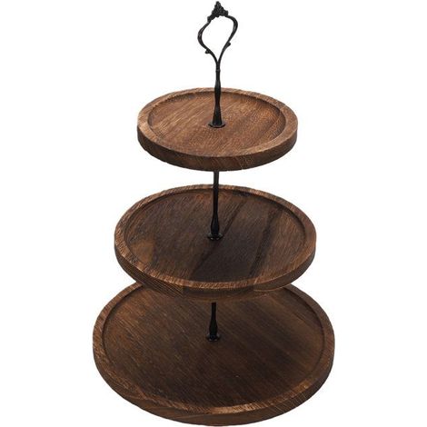 Présentoir à cupcakes - 3 niveaux - Grain de bois - Poignée en forme de couronne - Style campagne (1/4)