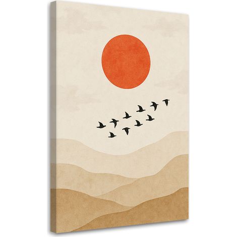 Quadro su tela, Uccelli Sole Minimalismo Beige Natura - 40x60 (1/3)