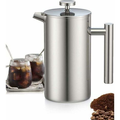 Cafetière à Piston en Acier Inoxydable 1L, Presse française avec Triple Filtres, French Press avec Fonction de Maintien au Chaud et Piston en Acier (1/3)