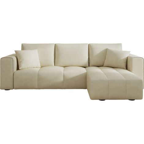 Ecksofa mit Schlaffunktion für 4 Personen und Stauraum aus beigem Samt BRIGHTON