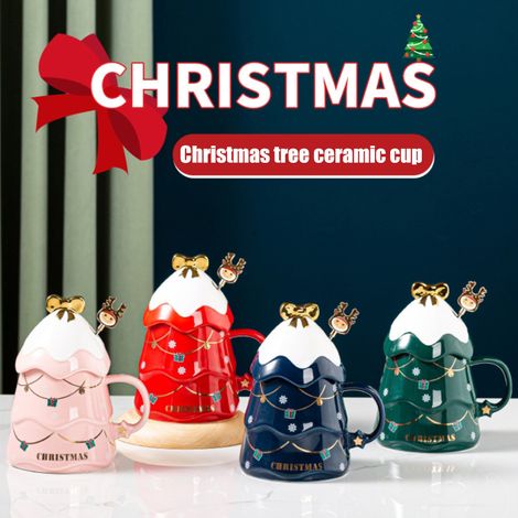 Set de Mugs de Noël 500 ml avec Couvercle et Cuillère, Idée Cadeau pour Vin Chaud Café Chocolat