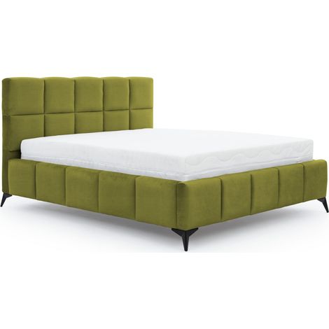 Lit coffre Mister prestige - Revêtement velours capitonné-Vert kaki-140x200 (1/5)