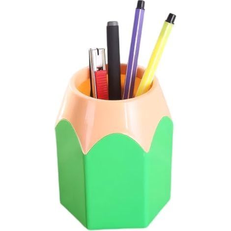 Obelunrp Tasse à crayon, porte-stylo mignon en forme de crayon, porte- en plastique pour enfants, rangement de stylo à brosse maquillage pour les fournitures papeterie maison bureau, tasse (1/5)