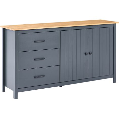 Credenza scandinava con ripiani e cassetti in legno per il soggiorno blu scuro Leonora