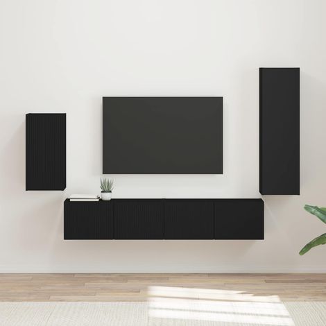 vidaXL Ensemble meuble TV Montage mural 4 pcs Noir Bois d'ingénierie (1/5)