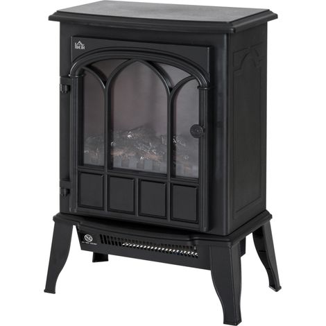 Stufa elettrica da pavimento 2000 W con effetto fiamma LED, silenziosa, metallo nero HOMVRA (1/5)
