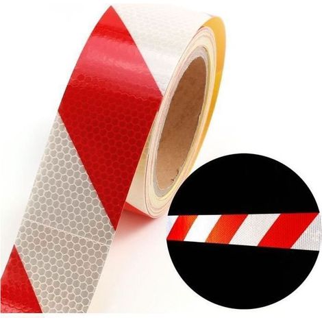 Online Store - 10m x 5cm ruban autocollant bande réfléchissant lumière couleur rouge + blanc (1/4)