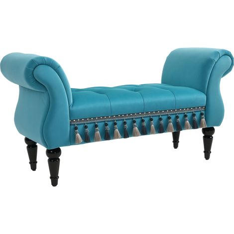 Sitzbank Polsterbank mit Samt-Bezug, Armlehne Bettbank mit Holzrahmen, Schuhbank für Schlafzimmer, Wohnzimmer, Flur 117 x 40 x 58 cm Blau