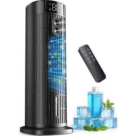 Climatiseur Mobile Rafraîchisseur d'air Portable avec Télécommande, Puissance 7,5 m/s, 4 Vitesses, 90° Oscillant, Minuterie 2-10H, 1000ML Clim Mobile pour Maison Bureau, Noir Mat (1/5)