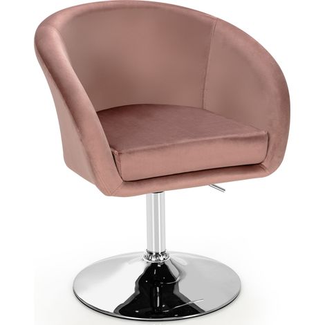 Tabouret de maquillage rose à 360 avec assise en velours, dossier rond et base métallique réglable pour chambre, salon et bureau (1/5)