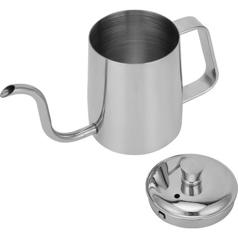 Kaffeekanne aus Edelstahl mit langem, feinem Ausguss, manuelle Kaffeemaschine mit Deckel für den Heimgebrauch, silberfarben, 350 ml (1/5)
