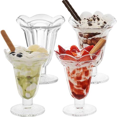 Lot de 4 verres milkshake 200 ml – Verre sans plomb, forme fontaine soda, dessert (1/5)