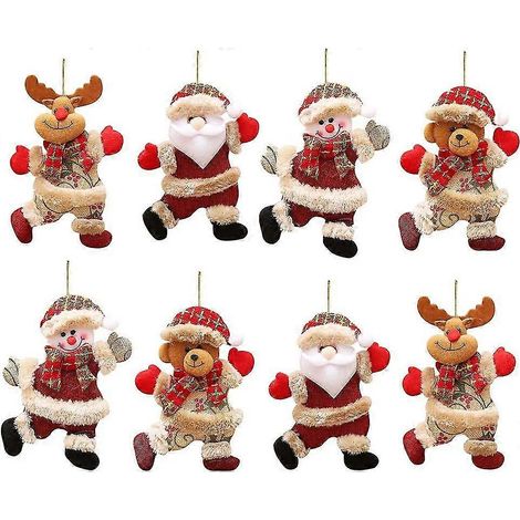 Decoración navideña colgante, 8 piezas de adornos de Papá Noel, muñeco de nieve, reno, oso y muñeco para fiestas navideñas y árboles de Navidad. (1/5)