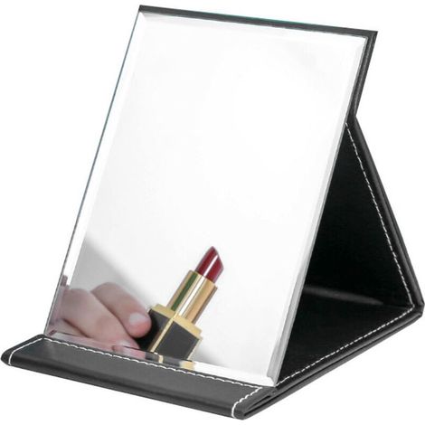 Miroir cosmétique pliant Miroir portable Miroir d'habillage HD - cuir PU, noir, 2618cm, 1pc (1/5)