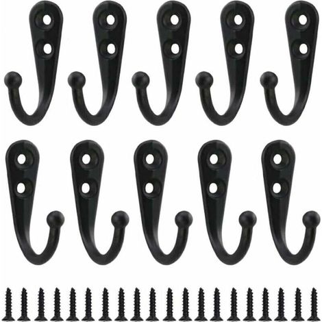 10 Stück Retro-Kleiderhaken aus schwarzem Metall, einzeln anschraubbare Wandhaken, Vintage-Wandgarderobe für Bademäntel, Regale, Schubladen, Spinde, Badezimmer mit 20 Schrauben