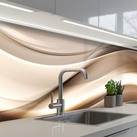 REVETEMENT MURAL DE CUISINE, CRÉDENCE DE CUISINE Vagues - Abstrait - Beige chaud 500x60 cm