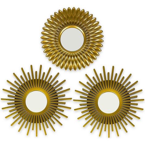 Miroir mural 3 pièces Miroir rond pour décoration murale dans la maison, le salon et la chambre  Miroir soleil à suspendre au mur Cadeau original pour femmes et hommes (1/5)