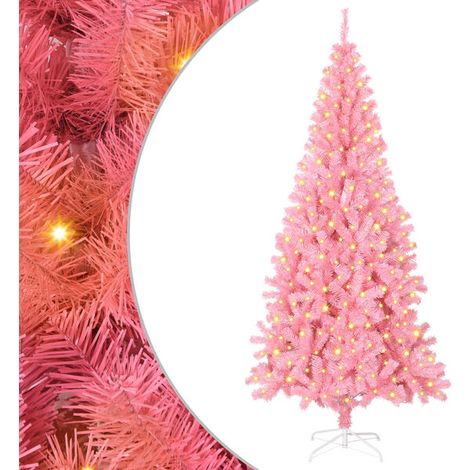 Sapin de Noël rose avec 300 lumières LED et support, 180 cm de haut, en PVC. (1/5)