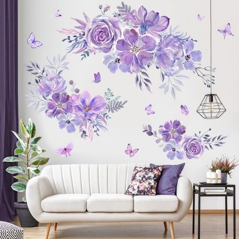 Sticker Mural Fleurs - Hortensias Aquarelle - Décoration Murale Chambre Salon - 1 Pièce (1/5)