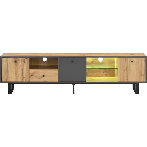 CAIziMeuble TV bas LED verre charnière amortie design moderne 190x40x50 cm (1/5)