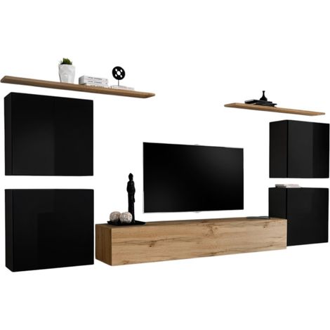 Set di mobili per soggiorno SWITCH IV design, colore quercia Wotan e nero lucido. (1/2)