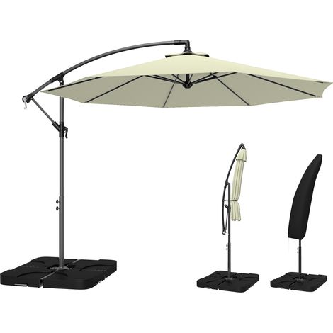 Outsunny 3(m) Banana Parasol Cantilever Umbrella Garden w/ Base Weights