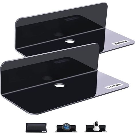 Negro - Juego de 2 estantes de pared para maximizar el espacio de la pared - Estante acrílico de 9 pulgadas, no requiere perforación, para dormitorio, baño, cocina, sala de estar, oficina. (1/5)