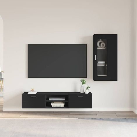 TV Cabinet Set FLORIN 3 pcs Black Engineered Wood vidaXL (1/5)