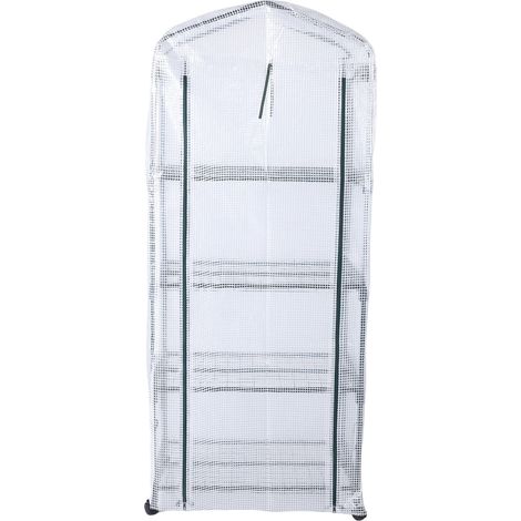 Serre avec housse en PE, roues rotatives à 360°, porte zippée, antigel, 4 niveaux pour petites plantes, serre pour intérieur et extérieur, blanc (1/5)