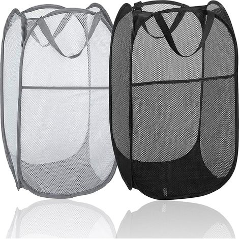 Lot de 2 paniers à linge pliables en maille avec poignées durables, idéal pour la maison, la chambre des enfants, le collège, le dortoir, les voyages (1/5)