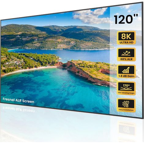 120" Fresnel Ambient Light Rejecting Écran de Projection, 1,8dB Gain, Résistance de 88% à la Lumière Ambiante, 4K/8K UHD, 16:9, Angle de Vision 170°+ pour Projecteur à Longue Portée (1/5)