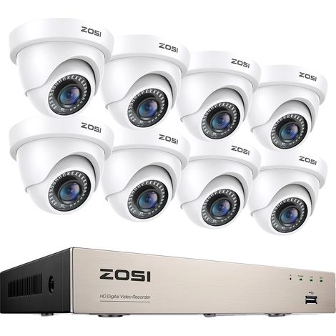 Sistema de cámaras de seguridad, 8 canales, tecnología de detección inteligente, 8 cámaras blancas, 1T (1/2)