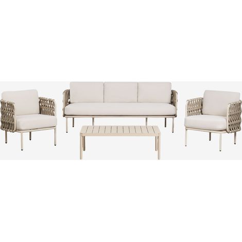 Ensemble de jardin avec canapé 3 places, 2 fauteuils en corde tressée Tevary et table basse en aluminium Boleni SKLUM (1/5)