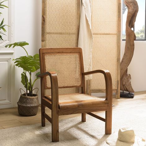 DAK - Fauteuil en bois de mindi et cannage bois foncé (1/5)