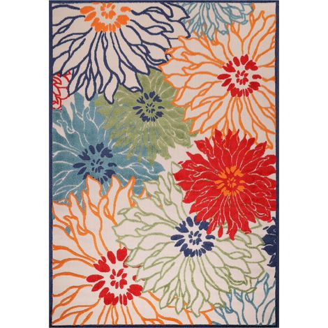 Tapis extérieur kilim 120x170 bleu et beige rectangle CHIMEKA