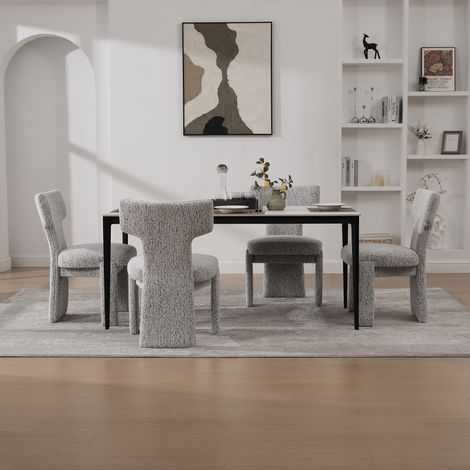 Lot de 2 fauteuils d’accent en chenille,pieds bois caoutchouc,dossier courbé sans accoudoirs,multi-usage intérieur. (1/5)