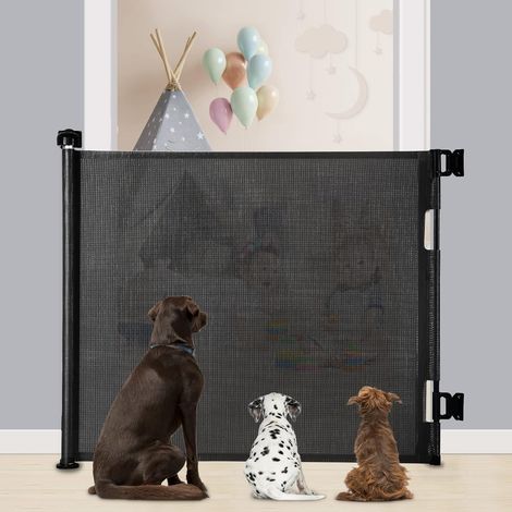 Barrière de Sécurité Rétractable 0-140cm, Barriere de Securite Enfant Rétractable, Barriere de securite Chien pour Les Escaliers/Portes/Couloirs/Intérieur/Extérieur, Noir (1/5)