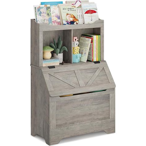 Bibliothèque Enfant et Coffre à Jouets, Meuble de Rangement, 79x40x121 cm, Gris (1/4)