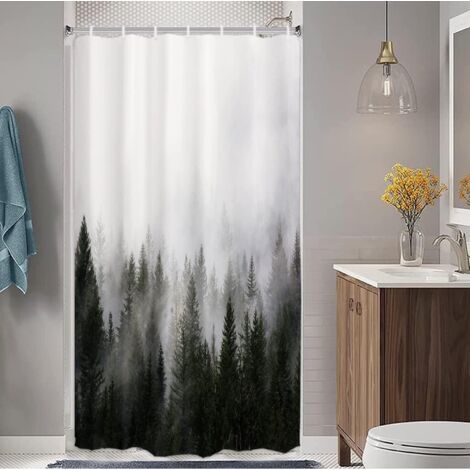 Rideau de douche Misty Forest Petite demi-taille 91,4 cm de large x 72 L, rideau de douche Nature Woodland, rideau de bain Secnic Fantasy Fog Magic Tree, rideau de douche d'automne, imperméable avec c