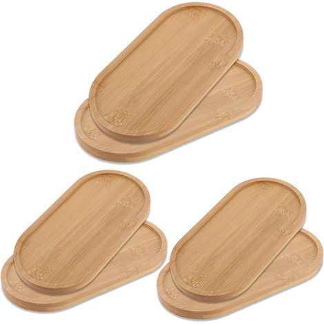 6 Pièces Plateau Bois Ovale, 17,4x8,8x1 cm Bambou Naturel, Bord Reversé, Pour Café Snack Bijoux (1/5)