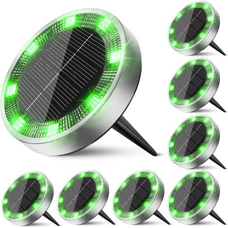Ortviai Lampe solaire enterrée jardin – Lot de 8 spots LED étanches IP65 en acier inoxydable et ABS, 20 mm (1/5)