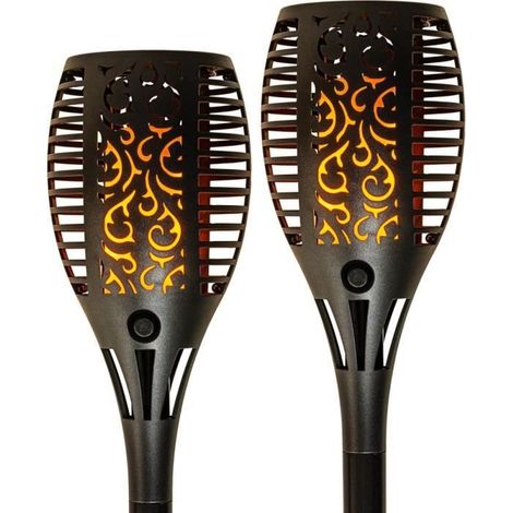 Lot de 2 lampes solaires VOLTRONIC 51 LED effet flamme pour éclairage de jardin solaire (1/4)