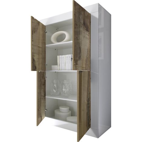 Credenza Sampeyre, Madia 3 Ripiani, 4 Ante Made in Italy, 4 Vani, 101.4x42x161.2h cm Bianco Lucido