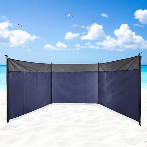 Strand Windschutz blau mit Tragetasche - 500 x 140 cm - Camping Sichtschutz mit Seil und Heringen