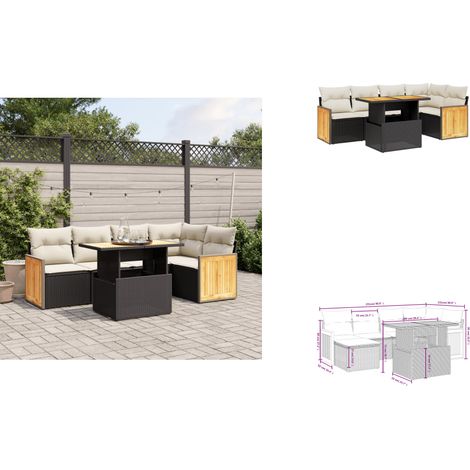 6-tlg. Garten-Sofagarnitur mit Kissen Schwarz Poly Rattan - Gartensorte - Gartenmöbel Set - PE-Rattan Möbel - Outdoor Lounge - Terrassenmöbel (1/3)
