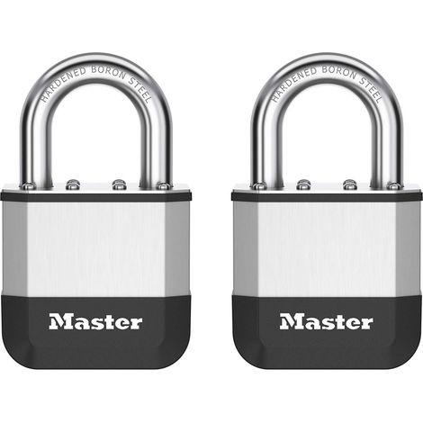 Master Lock Elite™ Cadenas innovant nouvelle génération, en acier laminé haute résistance de 52 mm - anse en acier au bore trempé de 25 mm - 2 clés - Pack de 2
